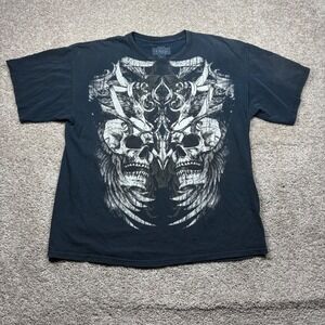 MMA Elite‎ Mens XL Black Skull Wing Graphic T-Shirt Y2K Grunge Skater Tee